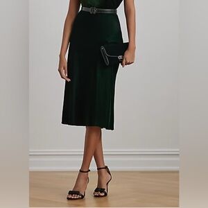 NWT Women Lauren RALPH LAUREN Green Velvet A-Line Midi Skirt size 6